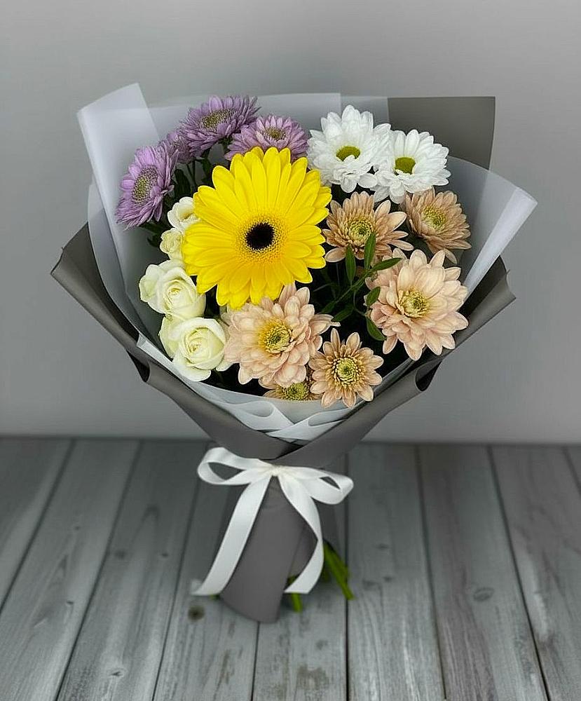 Букет цветов из: Розы, Герберы и Хризантемы в Юшково