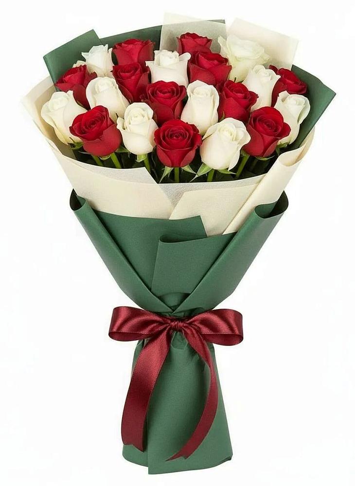 Букет Микс из красных и белых роз в Юшково