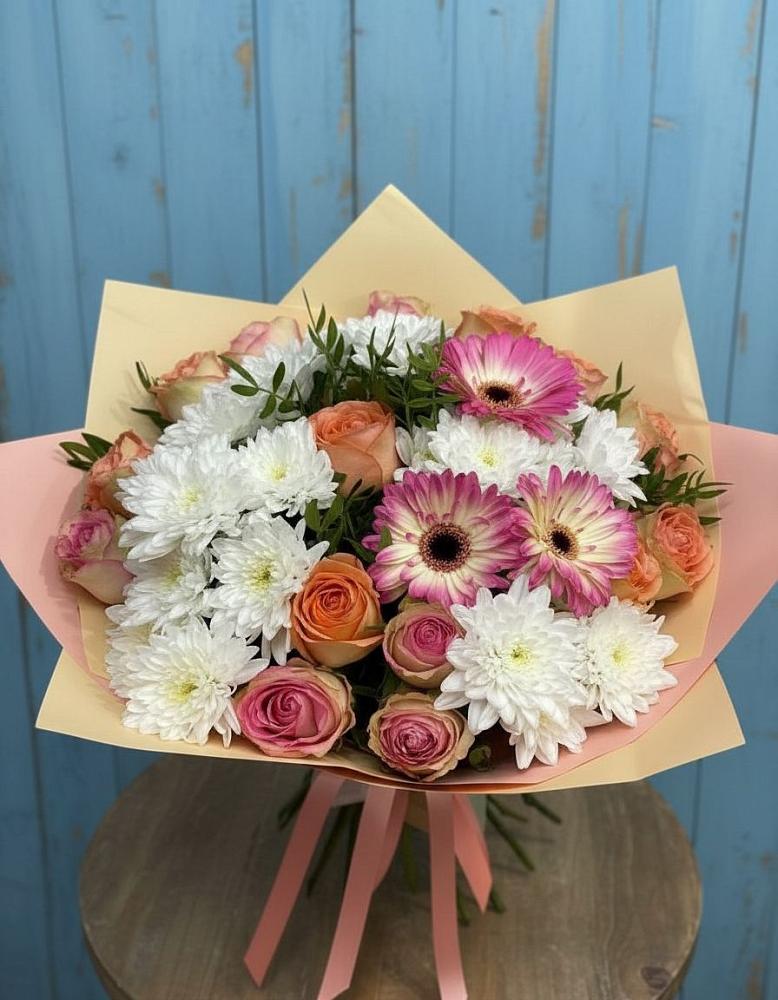Букет цветов из: Розы, Герберы и Хризантемы в Юшково